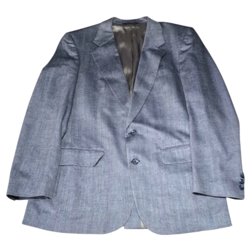 VTG Burberrys Silk Blazer‎ Mens Herringbone 2 Button Sport Coat Blue Size 42R